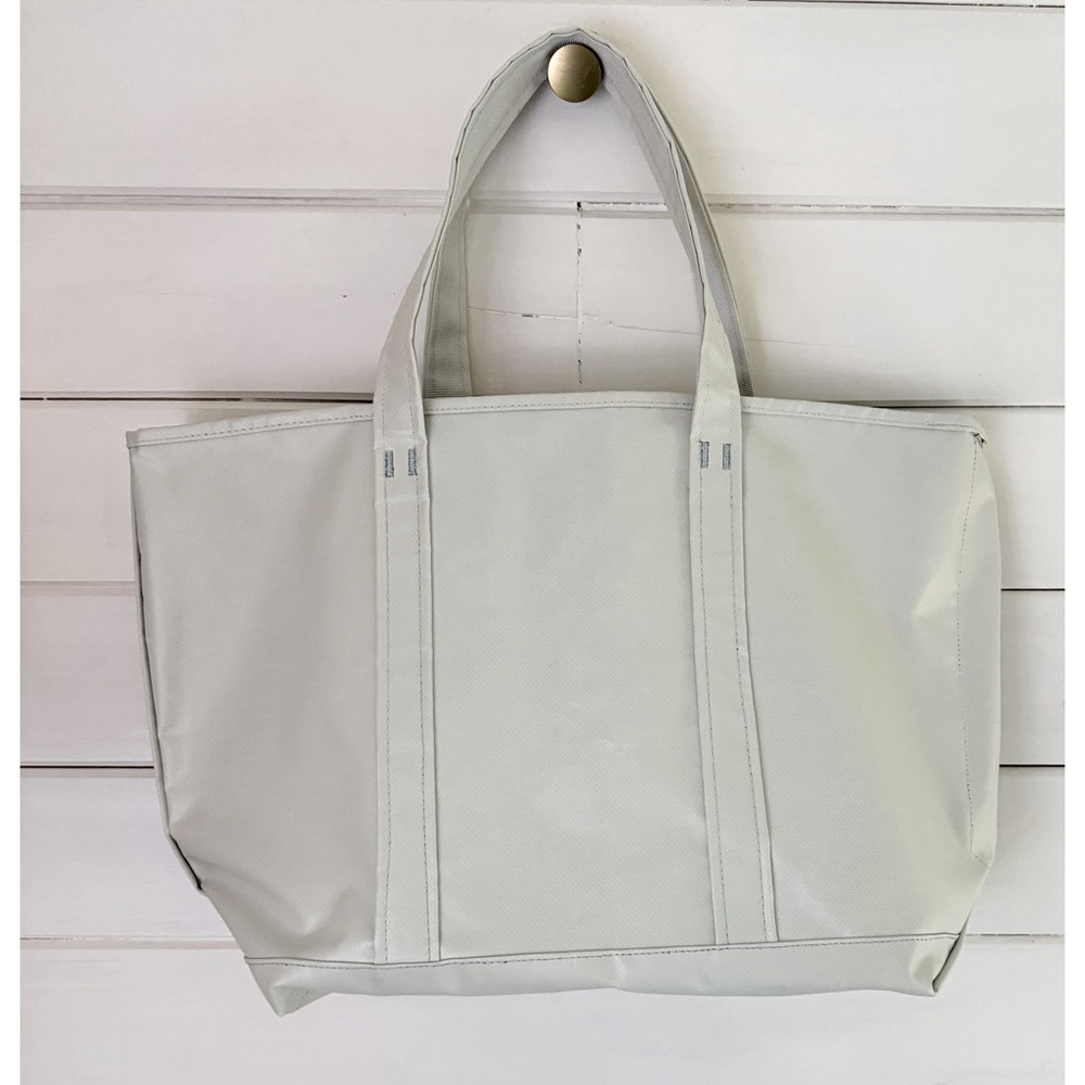 LL Bean Maine Isle Tote Bag Natural Waterproof Tarpaulin Fabric Beach Boat Pool